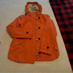 Joules Pink and Orange Raincoat with Hood and Water-Resistant Finish